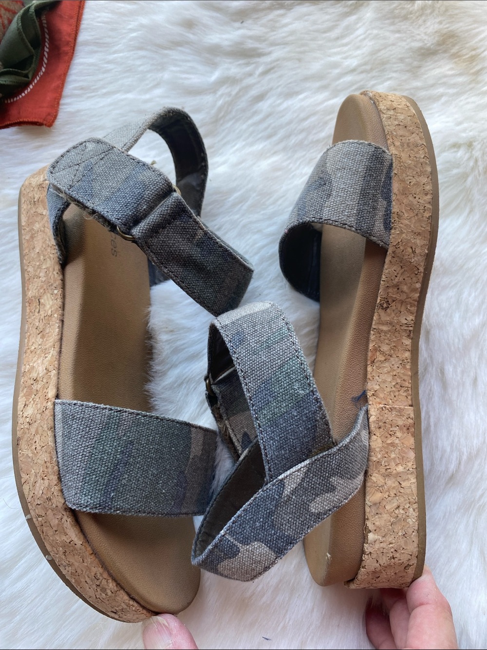Maurices Women's Cork-Platform Sandals in Gray Camo